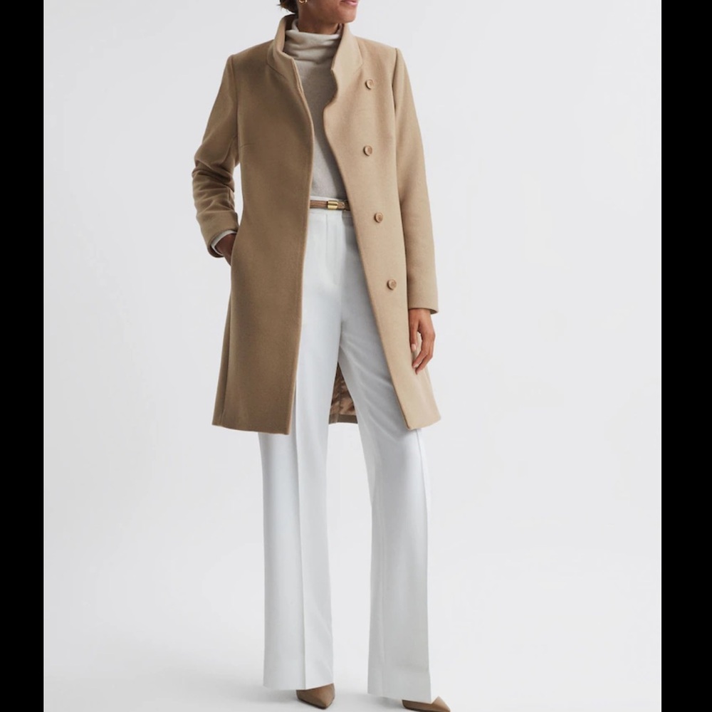 Reiss Mia Wool Blend Coat Plus Size 18 Women Long Sleeve Pocket Button In Camel